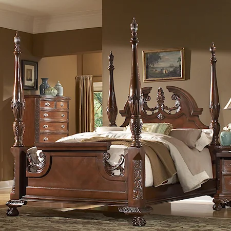 Queen Traditional Poster Bed with Crown Moulding